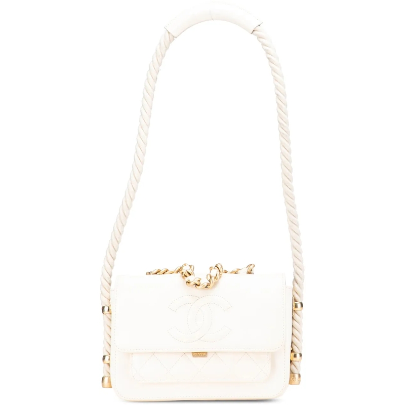 Chanel Sac à bandoulière Crumpled Calfskin En Vogue Rope Flap weiß
