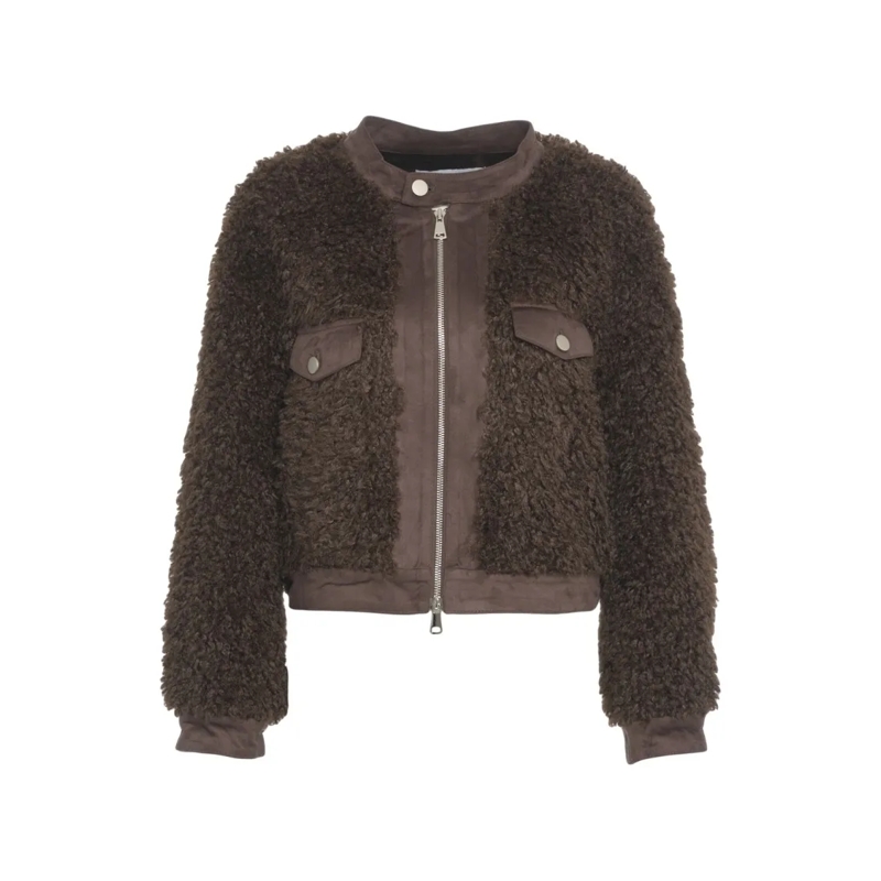 Bully Veste en shearling Cropped Jacket With Synthetic Fur Accents Black