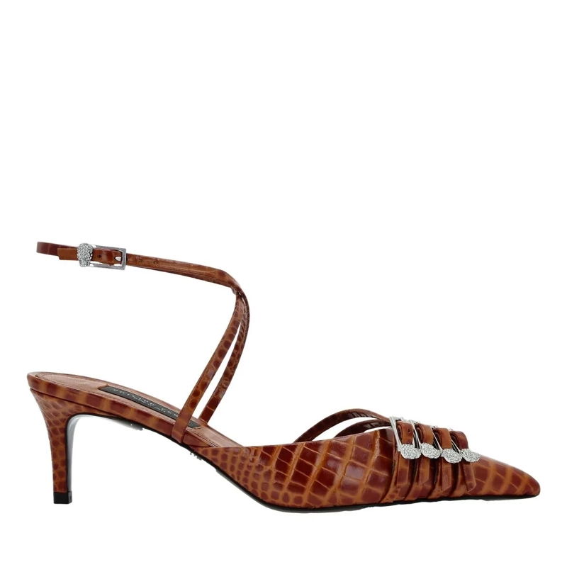 Philipp Plein Pumps Slingback Low Heels Cocco Crocco Geprägt braun(Image 2)