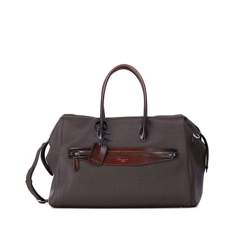 Santoni Schultertasche Weekender aus Leder braun