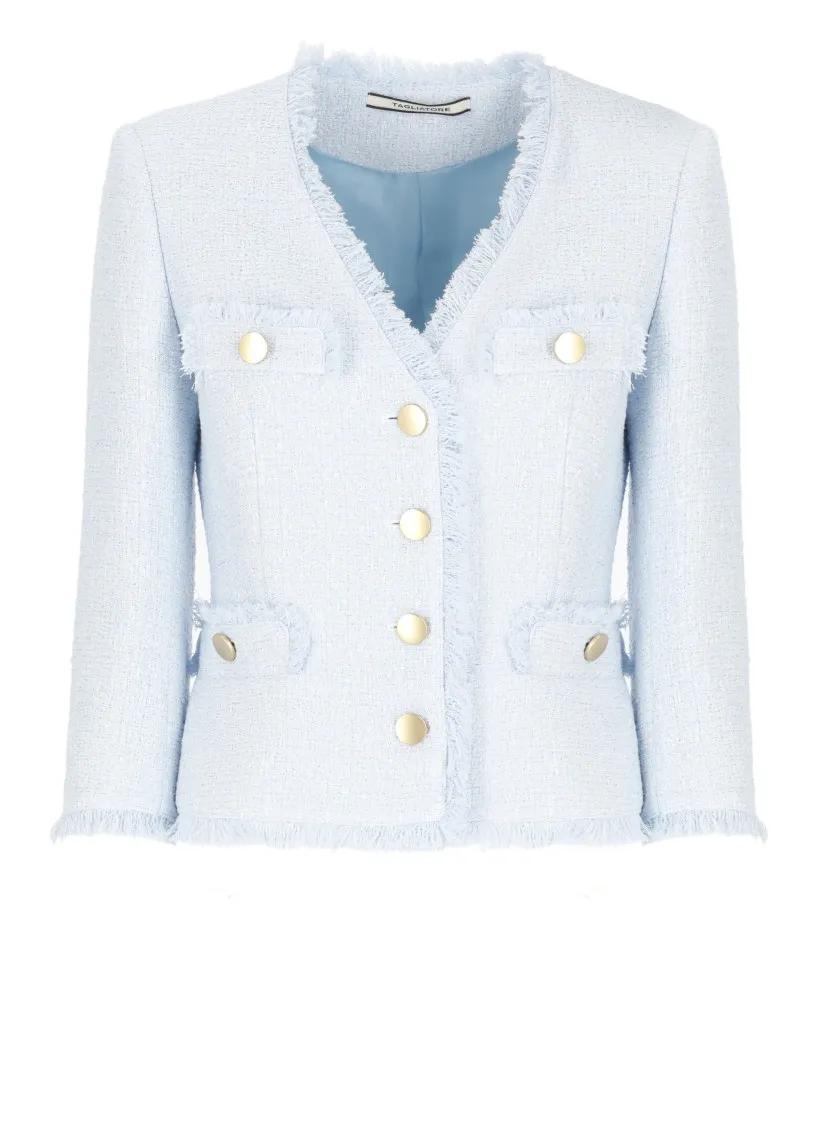 Thumbnail - Tagliatore - Light Blue Cotton Blend Tweed Jacket - Größe 42 - blau