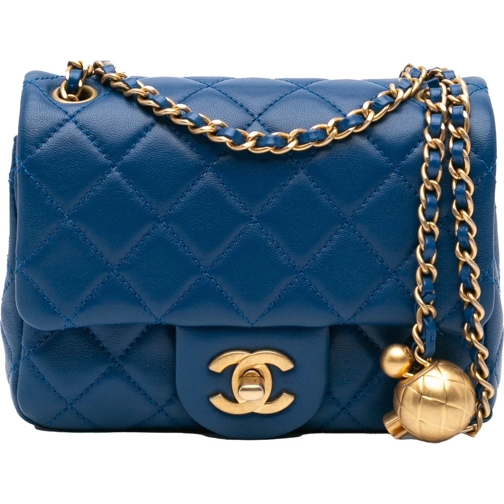 Chanel Sac à bandoulière 2020 Mini Square Classic Lambskin Pearl Crush Sing blau