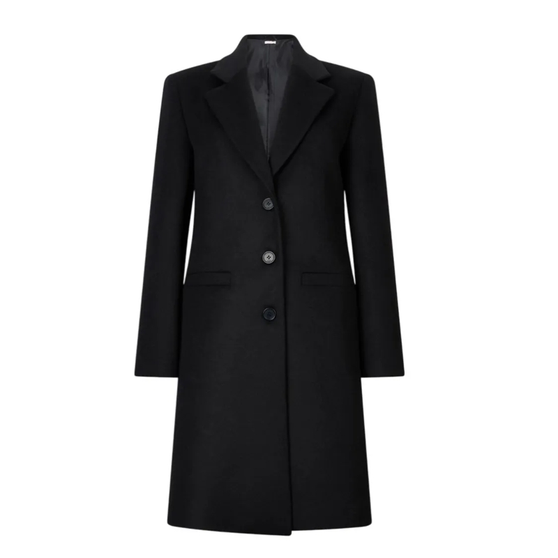LIU JO Bontjassen Tailored Black Wool Coat With Notch Lapel Black