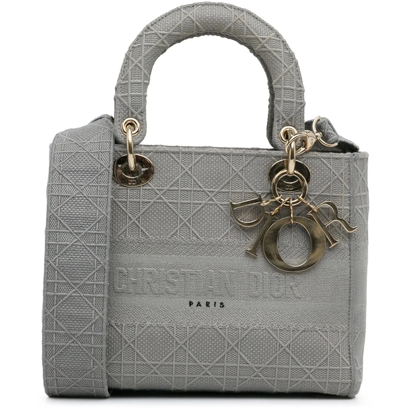 Christian Dior Schultertasche Medium Canvas Cannage Lady D Lite grau