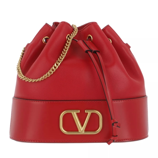 Valentino Garavani V Logo Bucket Bag Leather Red Buideltas