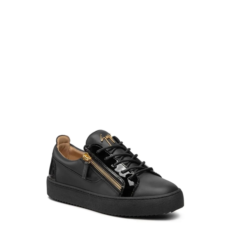 Giuseppe Zanotti Sneaker basse Black Leather Sneakers With Patent Accents Black
