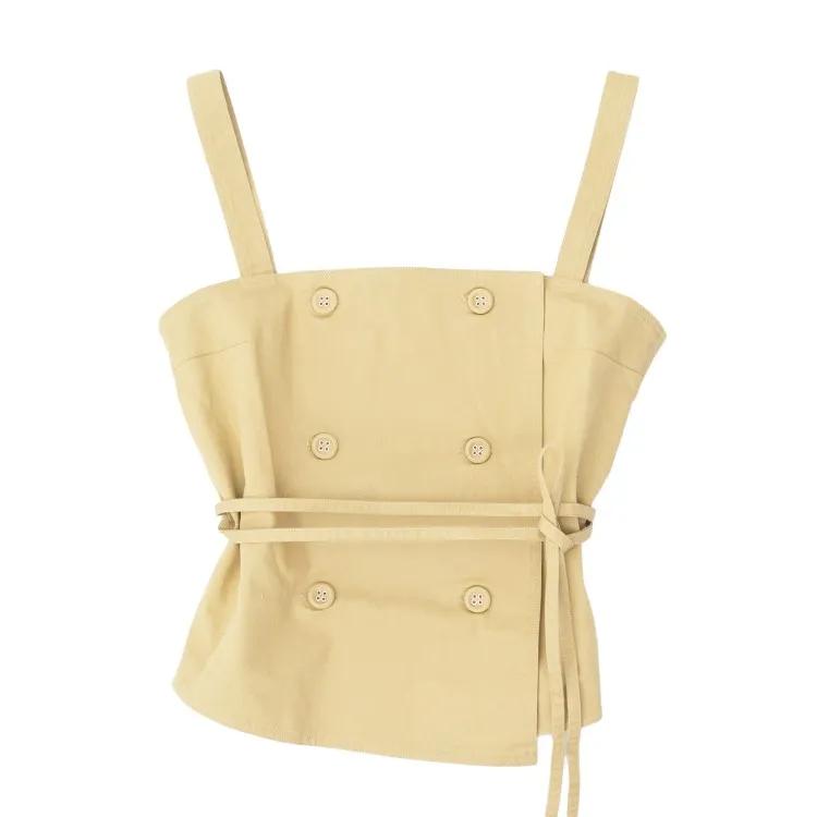 Thumbnail - Officine Generale - Double-Breasted Strap Top With Asymmetrical Hem - Größe S - gelb