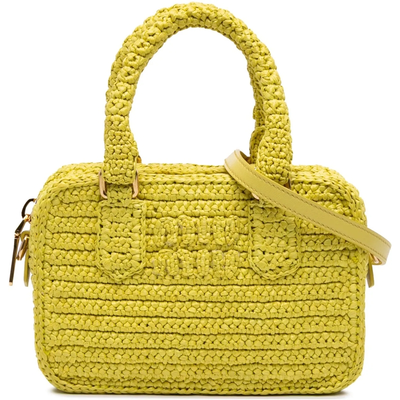 Miu Miu Schultertasche Raffia Crochet Arcadie Top Handle Bag gelb