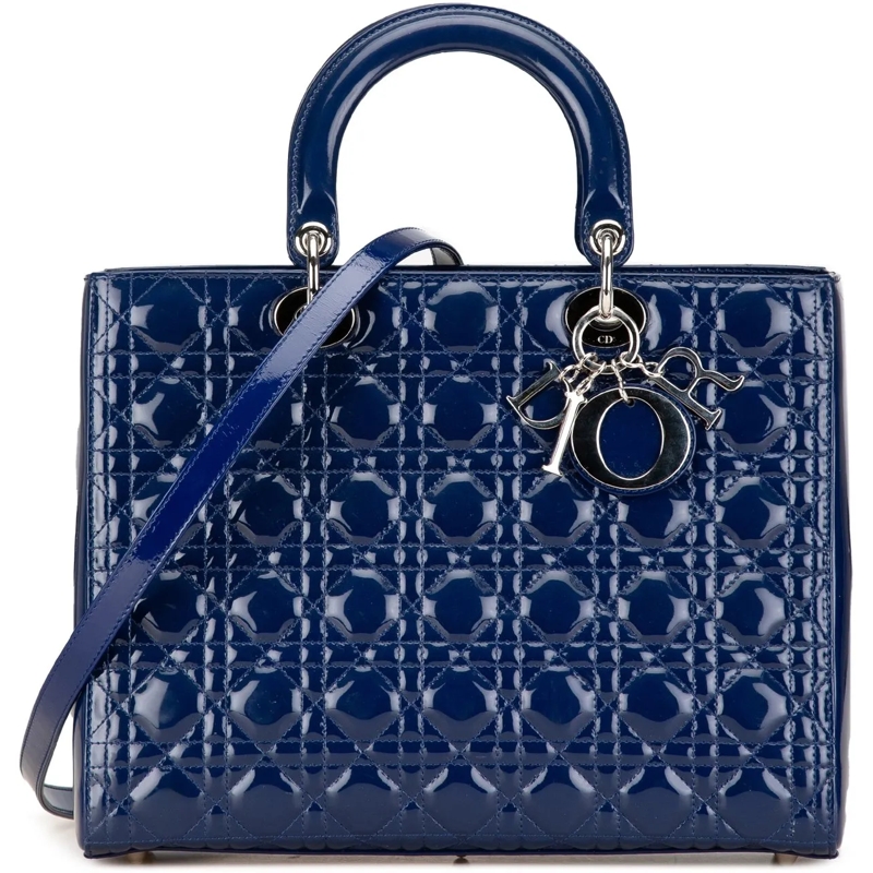Christian Dior Tote Large Patent Cannage Lady Dior blau