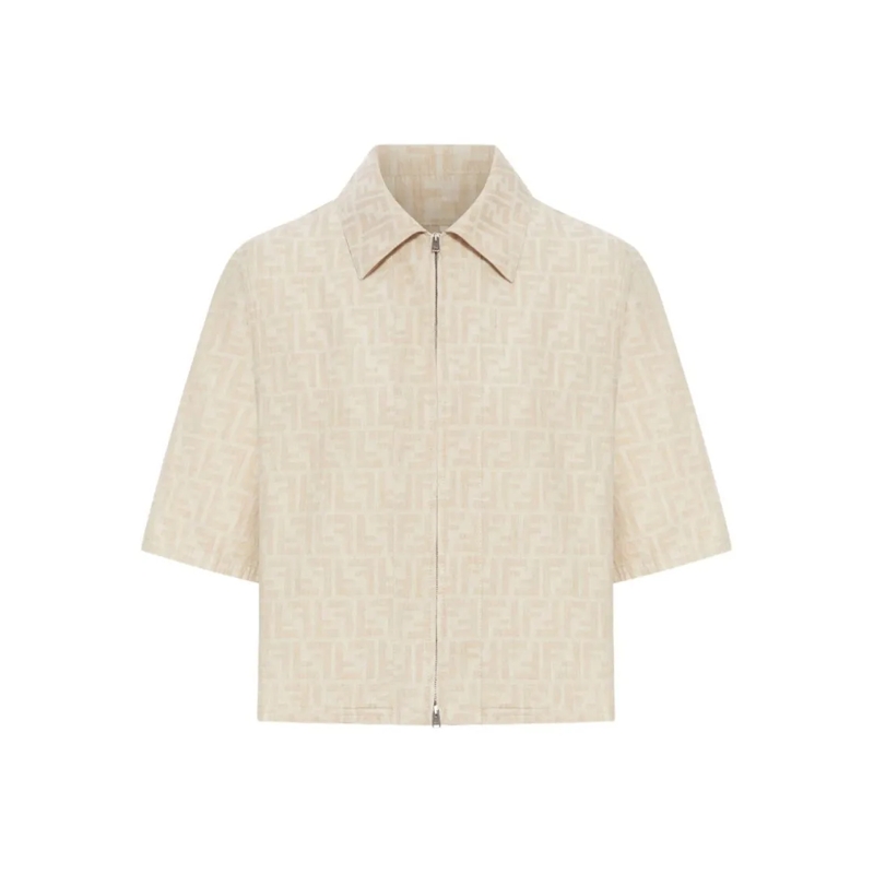 Fendi Overgangsjas Cropped Chambray Jacket With Double-Slider Zip Neutrals