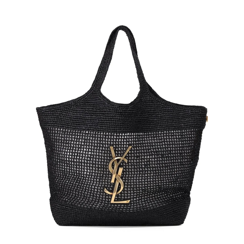 Saint Laurent Crossbody Bag Shopper Icare aus Raffia schwarz
