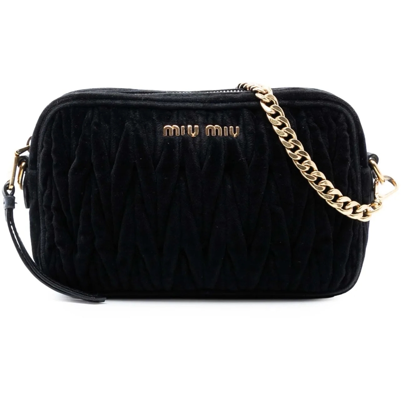 Miu Miu Schultertasche Matelasse Velvet Camera Crossbody schwarz