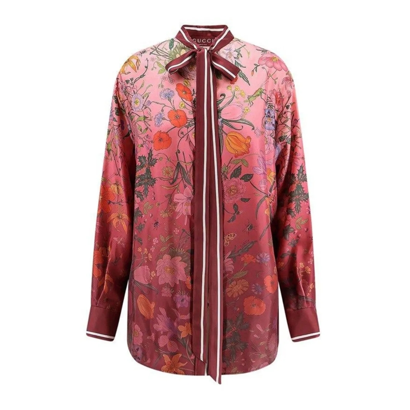Gucci Hemd Gradient Floral Print Long-Sleeved Shirt Burgundy