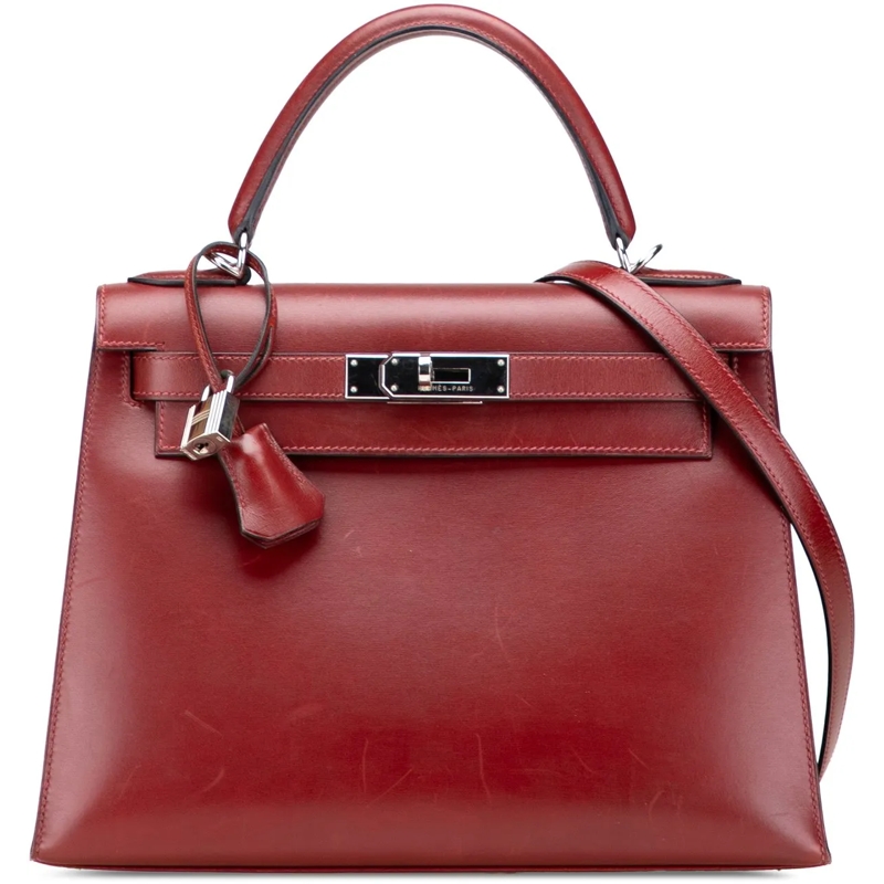 Hermès Schultertasche Box Calf Kelly II Sellier 28 rot