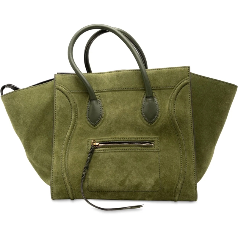 Celine Shopper Medium Suede Phantom Luggage Tote grün