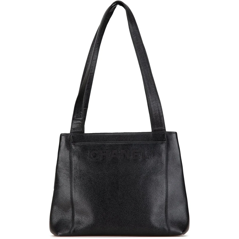 Chanel Sac à bandoulière Embroidered Caviar Logo Shoulder Bag schwarz