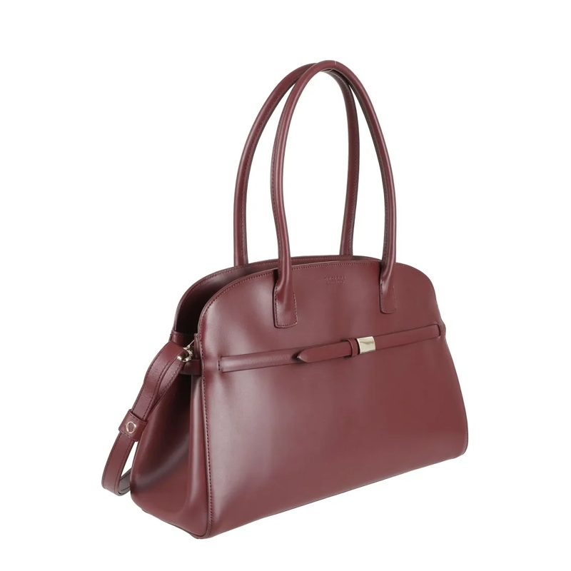 Orciani Sac à bandoulière Structured Burgundy Leather Handbag With Double Ha Burgundy