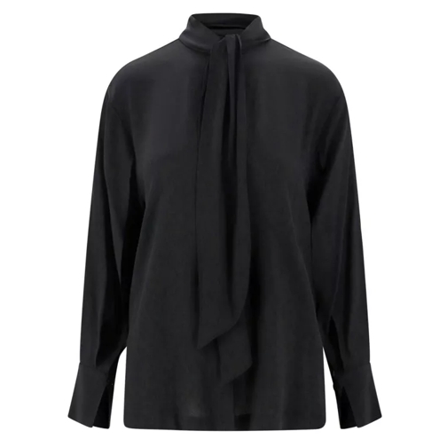 Semi Couture Black Silk Blend Shirt With Bow Black Hemden