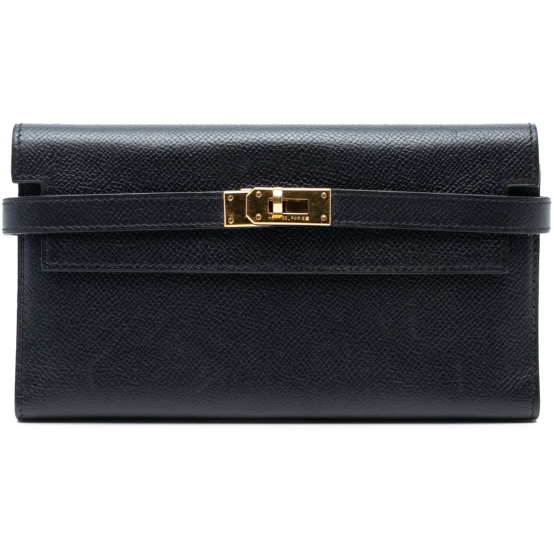 Hermès Sac à bandoulière Epsom Kelly Trifold Long Wallet schwarz