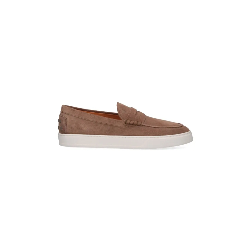 Tod's Loafer Suede Slip-On Moccasins With Rounded Toe Brown