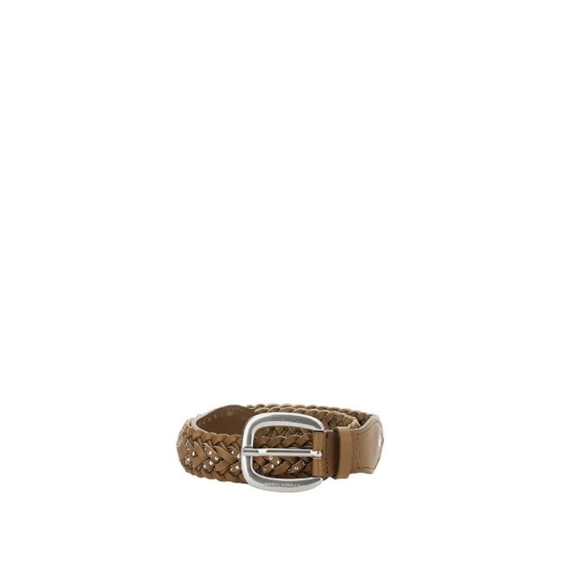 Golden Goose Ceinture Braided Leather Belt With Metal Buckle Brown