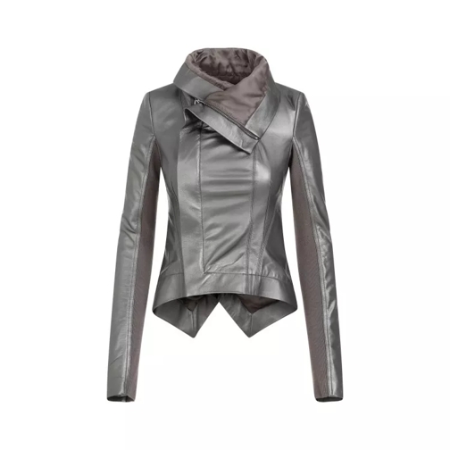 Rick Owens  Naska Metallic Biker Gun Metal Lamb Leather Jacket Metallic