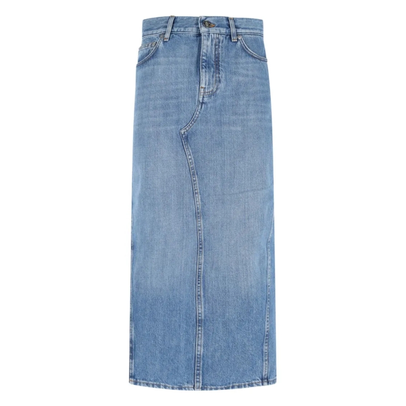 Givenchy Jeans Side Slit Midi Denim Skirt With Logo Patch Blue