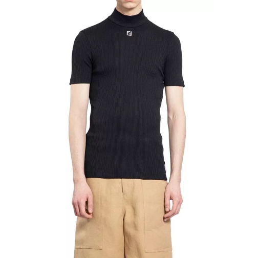 Fendi Short Sleeve Turtleneck Sweater In Stretch Nylon Black 