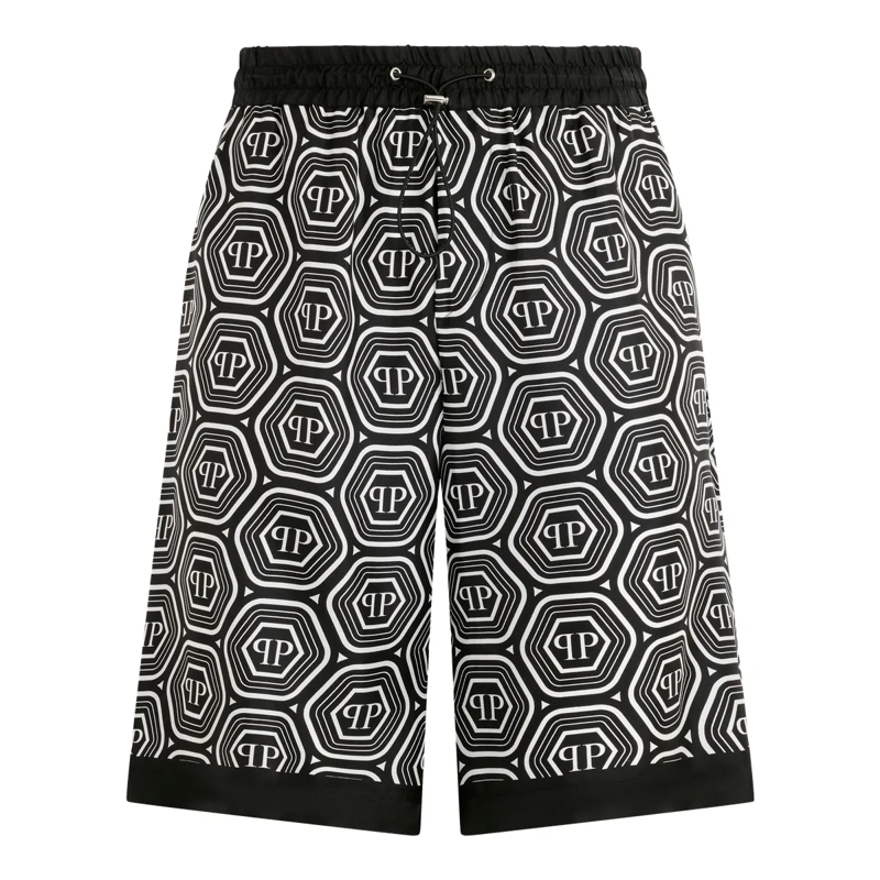 Philipp Plein Shorts Silk Drawstring Shorts Monogram 70'S schwarz