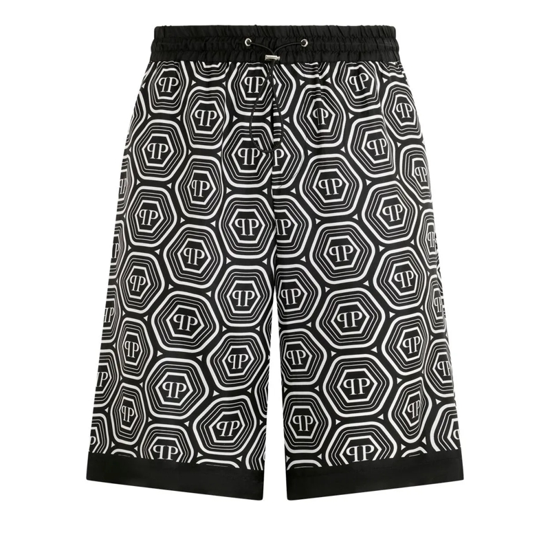 Philipp Plein Shorts Silk Drawstring Shorts Monogram 70'S schwarz