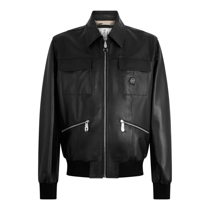 Philipp Plein Lederjacke Nappa Leather Bomber Palms schwarz
