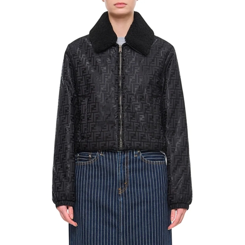 Fendi Overgangsjas Front Zipped Ff Jacquard Jacket Black