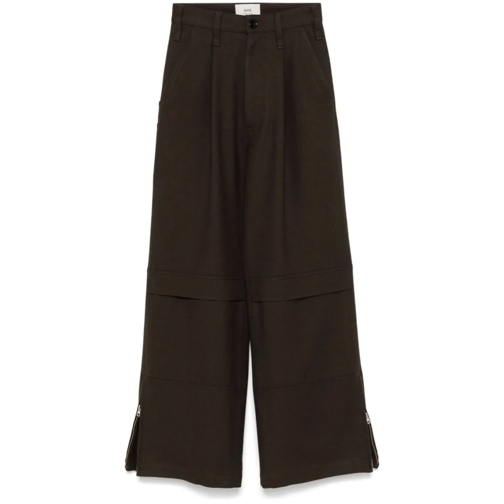 AMI Paris  Chocolate Brown Wool Cargo Trousers Brown