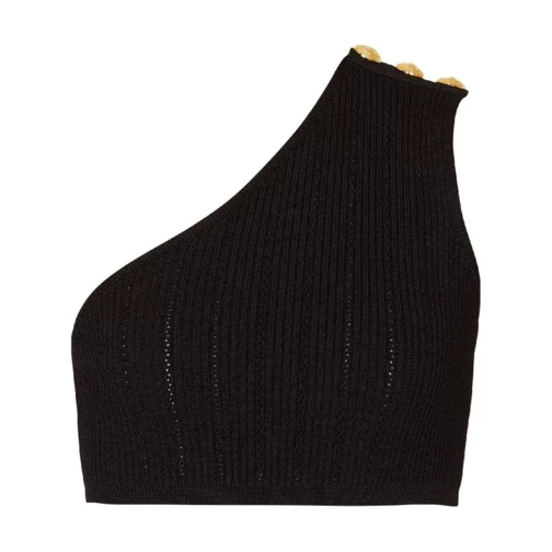Balmain Asymmetric Knit Top Black 