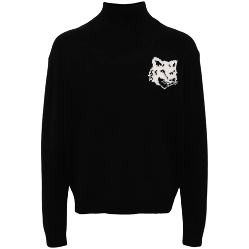 Maison Kitsune Pullover Black Wool Knitted High Neck Sweater Black