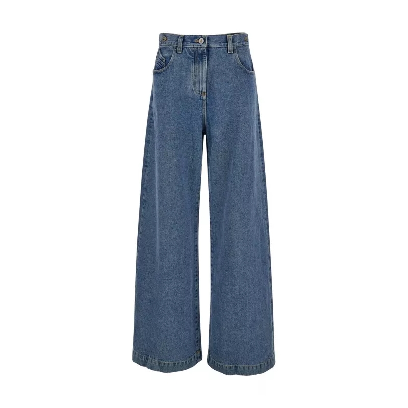 The Attico  Wide Jeans With Double Waist In Blue Denim Blue