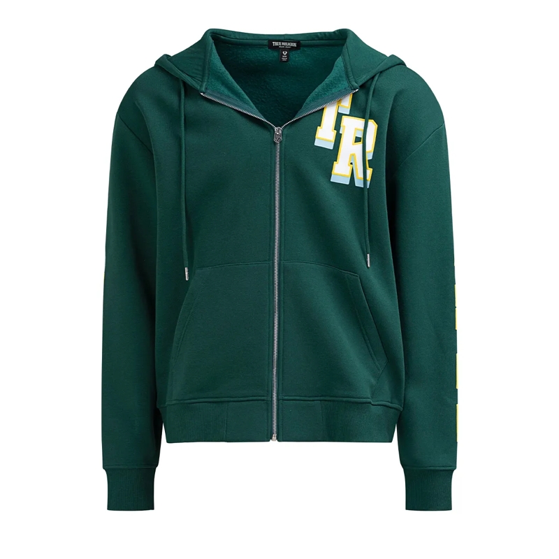True Religion  - Zip-Hoodie- Varsity-Stil- Logo Print auf Rücks grün