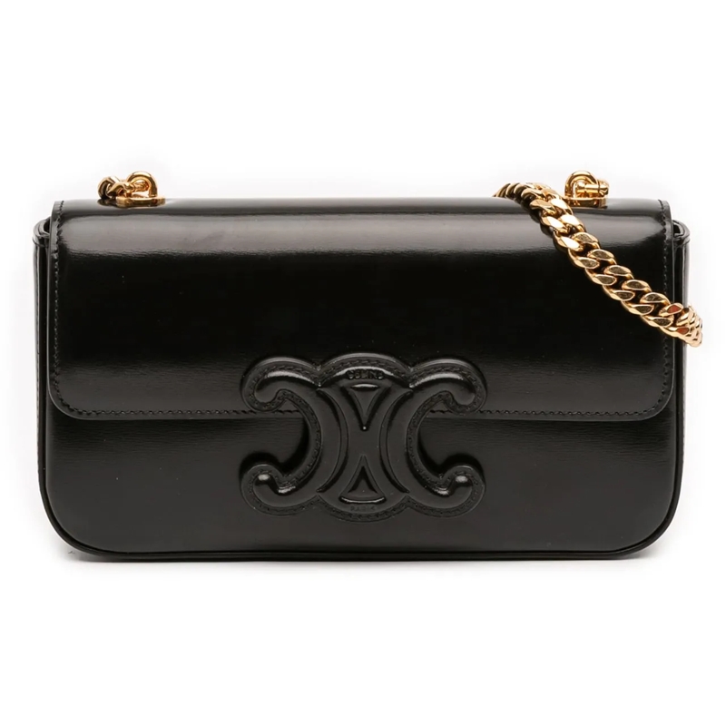 Celine Schultertasche Smooth Calfskin Cuir Triomphe Chain Shoulder Bag schwarz