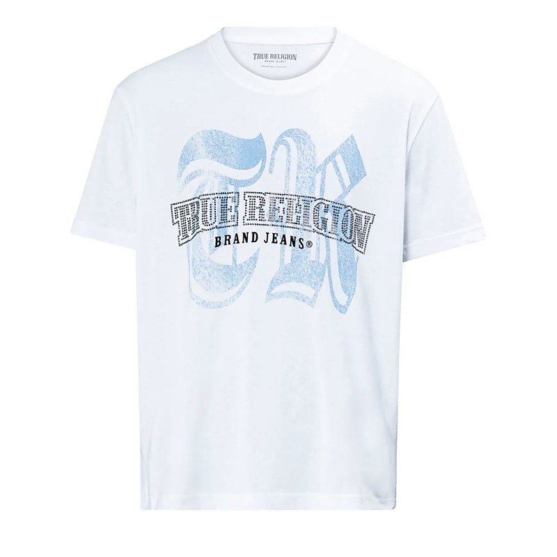 True Religion T-Shirt - Logo T-Shirt- Gerader Schnitt- Überschnittende weiss