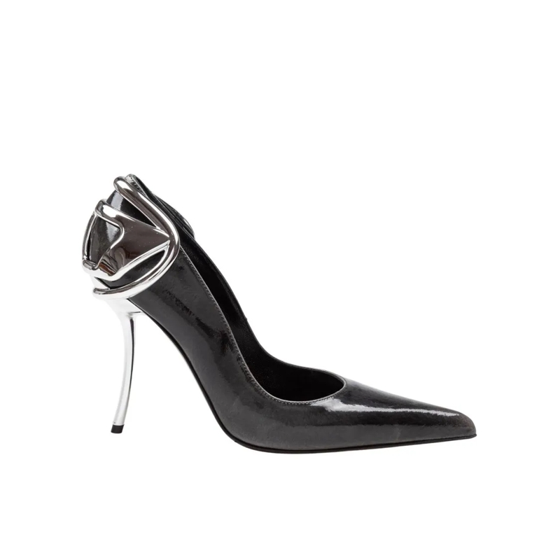 Diesel Pumps Patent Leather Pumps With Curved Heel Black Black