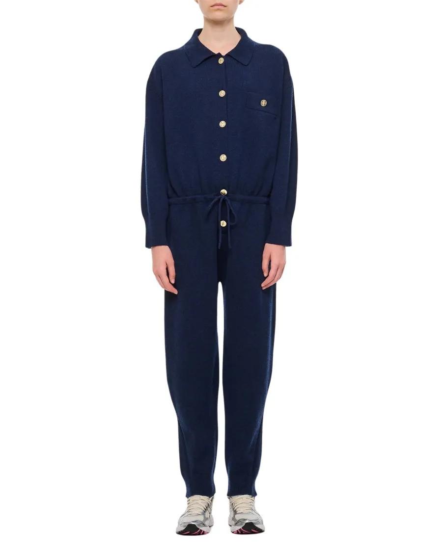 Barrie - Cashmere Front Buttoned Jumpsuit - Größe M - blau