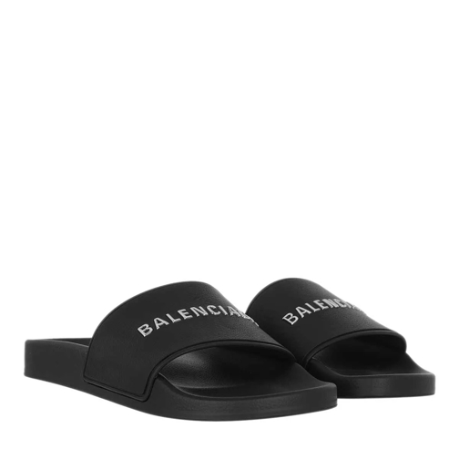 Balenciaga Logo Pool Slide Black/Silver Chrome Slide
