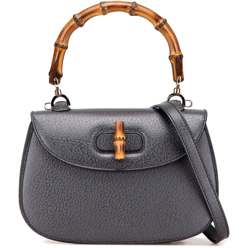 Gucci Schultertasche Grained Calfskin Bamboo Night schwarz