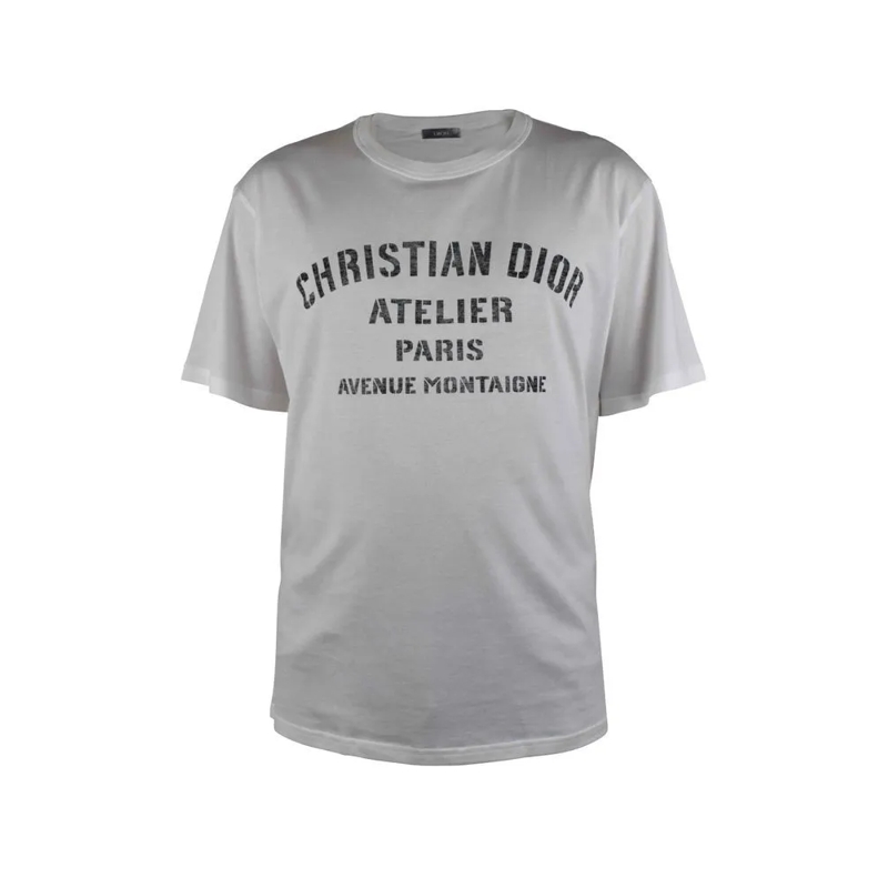 Christian Dior T-Shirt White Cotton T-Shirt With Christian Atelier Print Grey