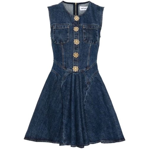 Self Portrait Blue Self-Portrait Flared Mini Denim Dress Blue Mini Jurken