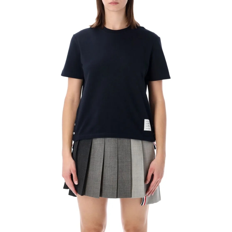 Thom Browne T-shirt Piqué T-Shirt With Buttoned Side Vents Black