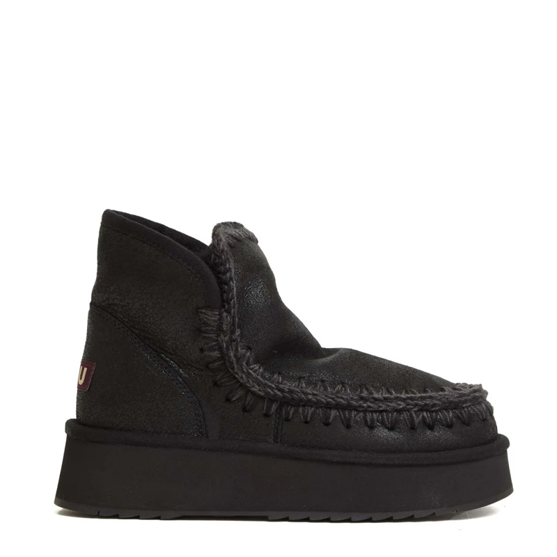 Mou Stiefel Mini Eskimo Platform Boots With Crochet Stitch Det Black