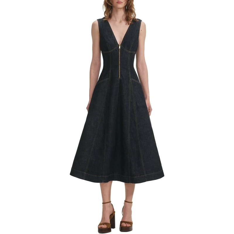 Self Portrait Robe longue dress jeans blue blau