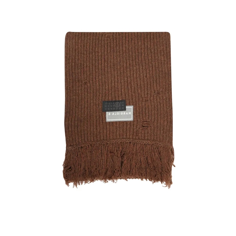 MM6 Maison Margiela Leichter Schal Fringed Wool Scarf Brown