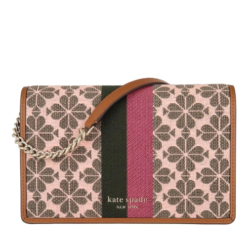 Kate Spade New York Spade Flower Jacuard Stripe Wallet On Chain Pink Multi Wallet On A Chain